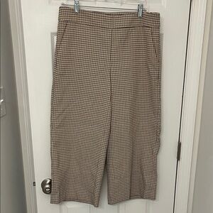 LOFT Tan and Brown Plaid Wide Legged Trousers